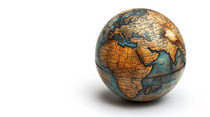 A detailed globe showcasing continents and countries with diverse languages and cultures in a neutral background setting