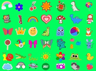 Stickers pattern, stickers on green screen 