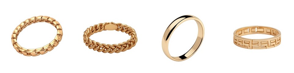 Obraz premium Elegant collection of gold rings showcasing unique designs and textures for fashion and jewelry enthusiasts.