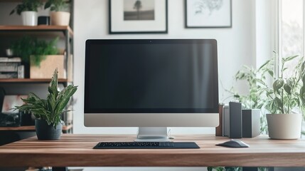 Well-organized home office with laptop and minimal clutter