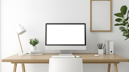 Well-organized home office with laptop and minimal clutter