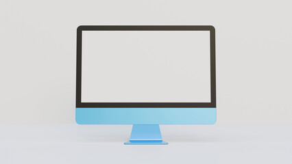 Blank screen mock up on white background. Blue colored lcd monitor isolated on white background. LCD monitor screen for computer isolated on white background.