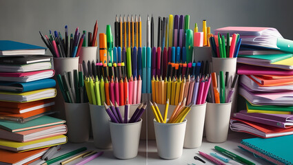Fototapeta premium School Stationery Items Images | Back to School Supplies | Notebook and Pens