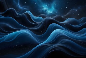 Fototapeta premium Flowing Blue and black abstract background with soft, wavy shapes and subtle sparkles