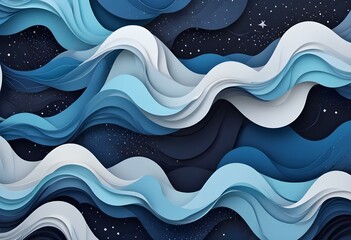 Fototapeta premium Flowing Blue and black abstract background with soft, wavy shapes and subtle sparkles