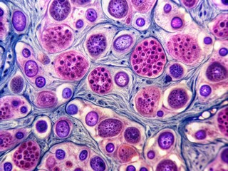 Microscopic view of Metastatic squamous cell carcinoma, displaying atypical squamous epithelial cells with abnormal nuclei and keratinization.