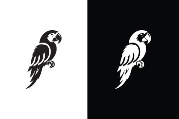 Set of parrot silhouette icons black and white royalty vector icon set on white background.