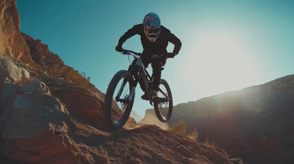 Thrilling visuals of extreme sports like mountain biking, capturing the adrenaline and risk-taking aspects of these activities.