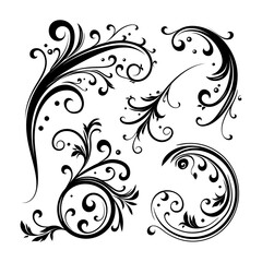 Vector illustration of decorative swirls, Ornate swirling floral motif vector. a set of vector elements isolated on a white background.