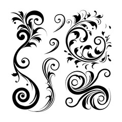 Vector illustration of decorative swirls, Ornate swirling floral motif vector. a set of vector elements isolated on a white background.