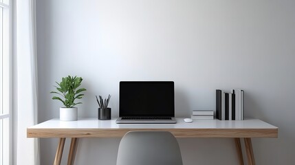 Simple and clean desk with laptop in minimalist design