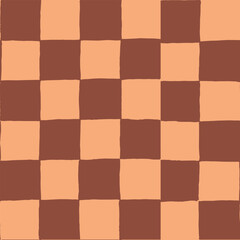 seamless repeating pattern with hand drawn checkerboard in soft caramel yellow ochre and brown. Camel tan checker for cosmetics, classy chic packaging projects and more