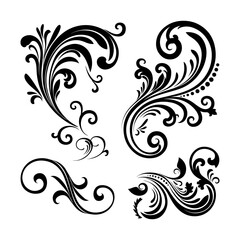 Vector illustration of decorative swirls, Ornate swirling floral motif vector. a set of vector elements isolated on a white background.