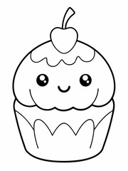 Cute Halloween cake with Halloween elements outlined in line art Coloring page for kids