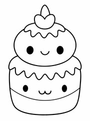 Cute Halloween cake with Halloween elements outlined in line art Coloring page for kids