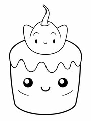 Cute Halloween cake with Halloween elements outlined in line art Coloring page for kids