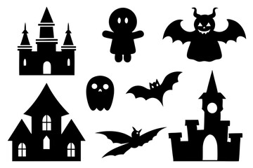 Halloween day icon set silhouette vector
