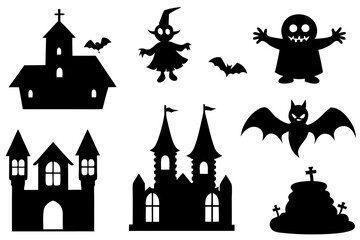 Halloween day icon set silhouette vector