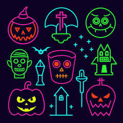 Fototapeta premium Halloween neon sign collection