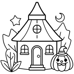 Witch’s Cozy Cottage Halloween coloring page