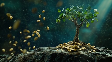 green growth made its way through the ground, soft light, agricultural theme