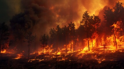 Fototapeta premium Raging Forest Fire: The Devastating Impact of Wildfires