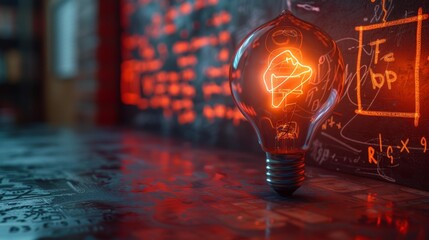 Glowing Light Bulb with Mathematical Formulas Generative AI