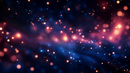 A starry background with glowing particles, creating an ethereal and cosmic atmosphere.