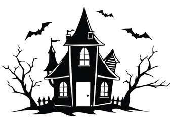 haunted Halloween house vector silhouette 