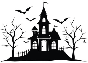 haunted Halloween house vector silhouette 