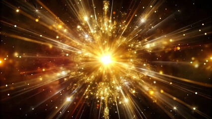 Obraz premium Bright star explosion with golden sparks and rays in cosmic space