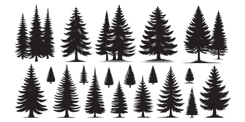 set of christmas trees silhouette art design