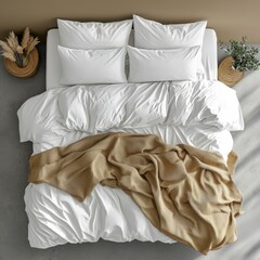 Classic bed with pillow and throw created with generated ai