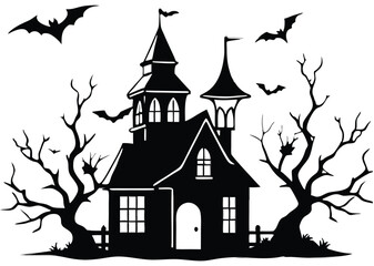 haunted Halloween house vector silhouette 