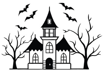 haunted Halloween house vector silhouette 