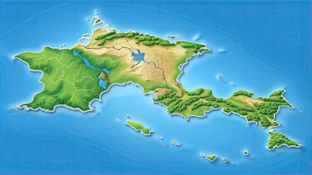 Outline of the Dominican Republic with its national borders, coastline, and surrounding islands in the Caribbean Sea, illustrated in a simple and colorful design.