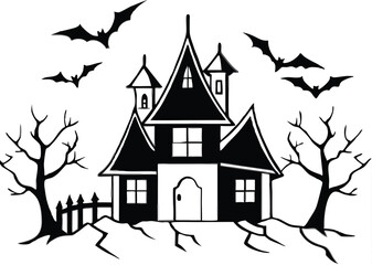 haunted Halloween house vector silhouette 