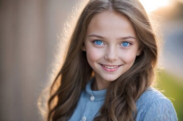 Fototapeta premium Portrait of a beautiful young woman with blue eyes and brown hair.