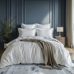 Classic bed with pillow and throw created with generated ai