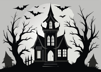 haunted Halloween house vector silhouette 