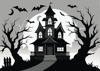 haunted Halloween house vector silhouette 