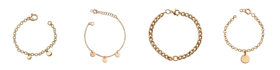 Elegant collection of gold bracelets showcasing various styles, perfect for accessorizing any outfit or occasion.