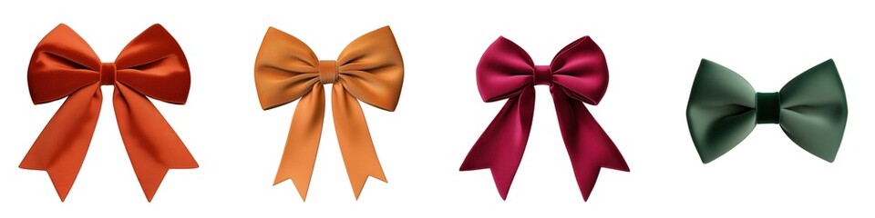 Naklejka premium Four elegant satin bows in various colors, perfect for gift wrapping, decorations, or crafting projects.