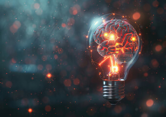 3D image of a light bulb. The light bulb is surrounded by various doodles and symbols that represent different aspects of success