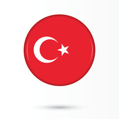 Turkey flag round 3D glossy and shiny isolated on white background vector illustration republic day of Turkey October November, brochure, flyer, poster, banner, educational, print, online websites