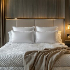 Classic bed with pillow and throw created with generated ai