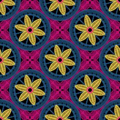 Naklejka premium Pattern with crochet granny square wallpaper handmade decorative art design print 