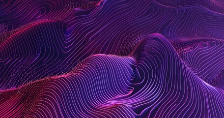 A vibrant abstract design featuring flowing lines and waves in shades of purple and pink, creating a dynamic visual experience.