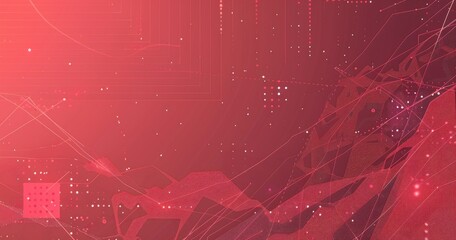 A vibrant abstract design featuring red tones, lines, and geometric shapes, ideal for digital backgrounds or tech themes.