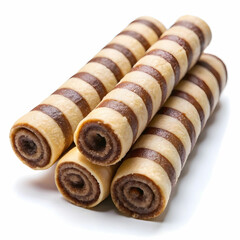striped wafer rolls filled with chocolate isolated